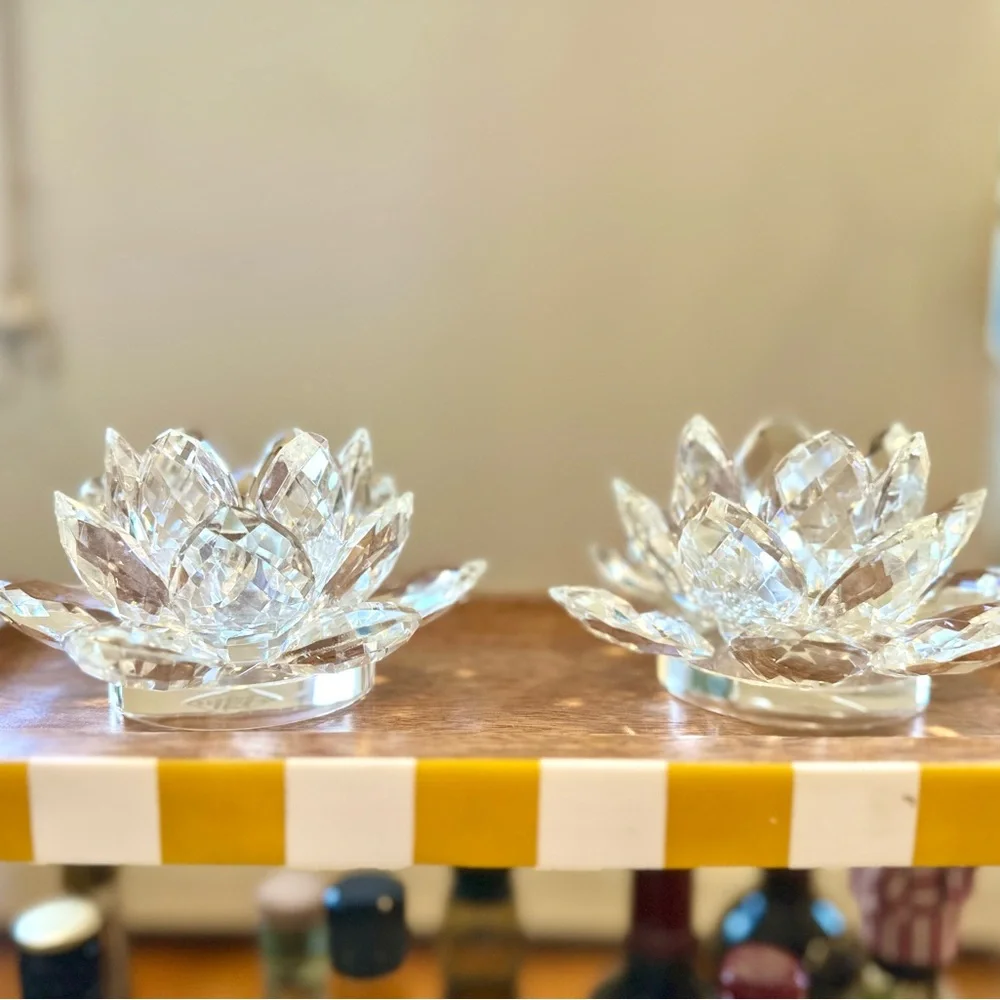 NWT Crystal Lotus Candle Holder Set (2) Shannon by Godinger Dublin, Ireland